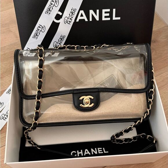 CHANEL Handbags - Chanel Timeless medium vinyl and black lambskin leather with real sand inside
